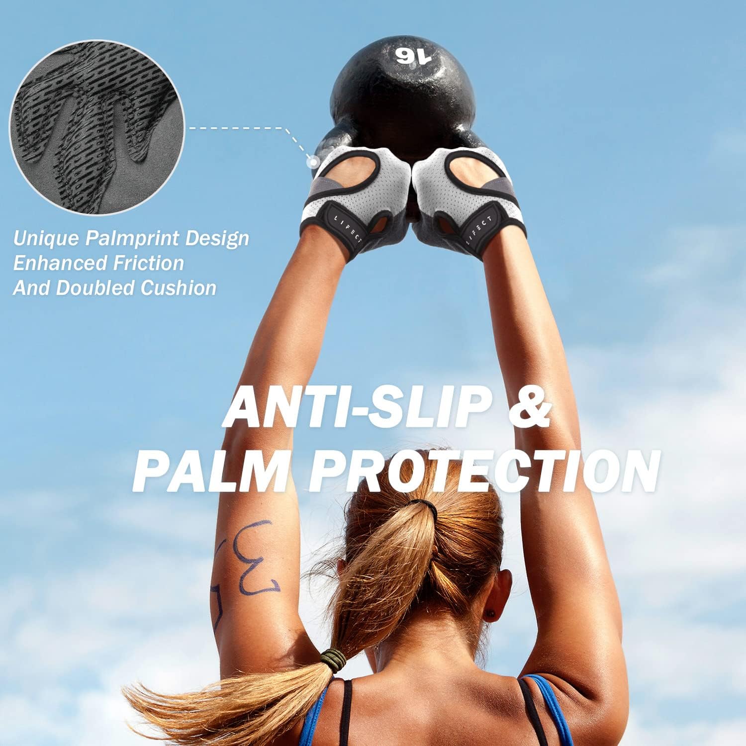 LIFECT Freedom Workout Gloves - Premium Fingerless Weight Lifting Gloves for Powerlifting & Gym Training - Unisex Design for All Fitness Enthusiasts