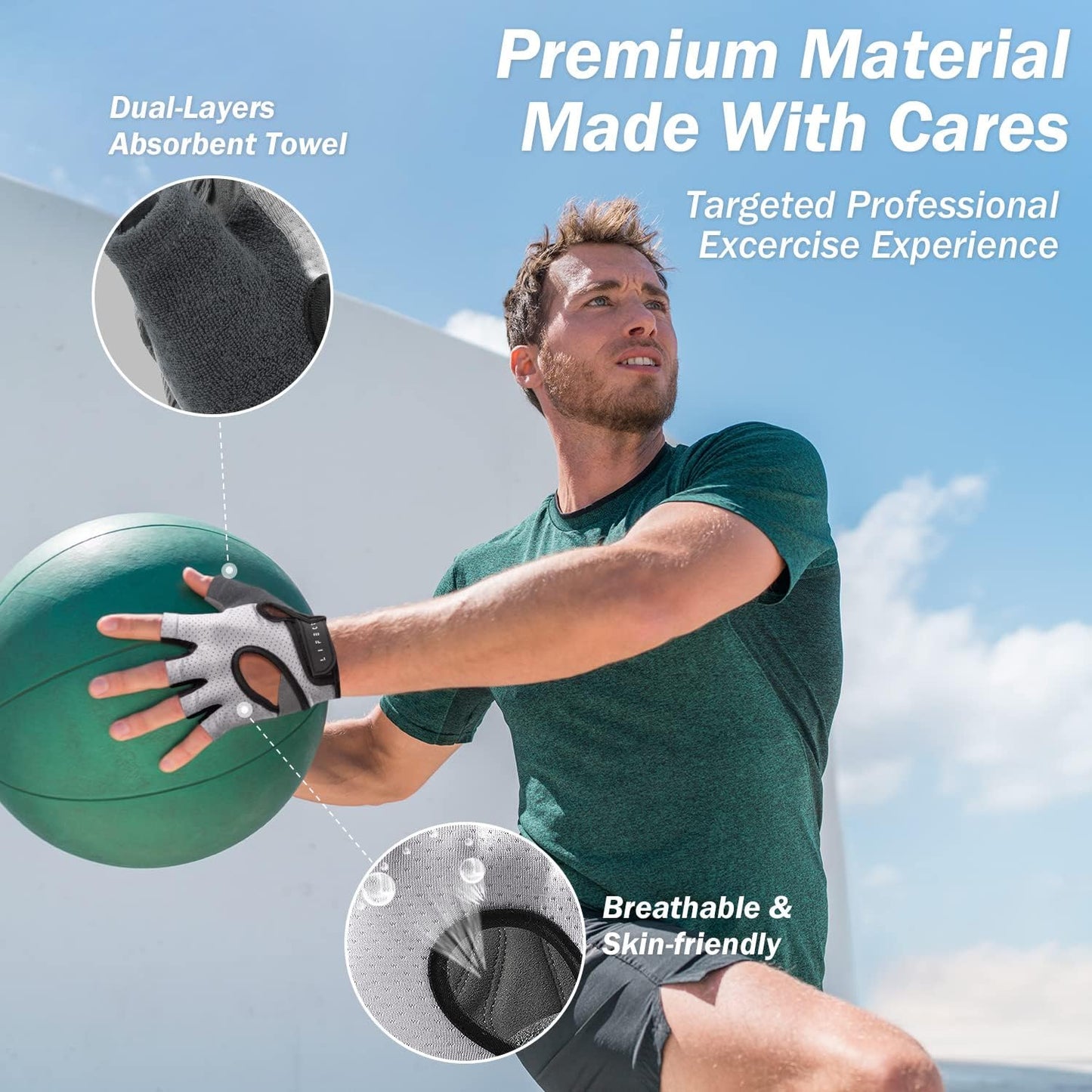 LIFECT Freedom Workout Gloves - Premium Fingerless Weight Lifting Gloves for Powerlifting & Gym Training - Unisex Design for All Fitness Enthusiasts