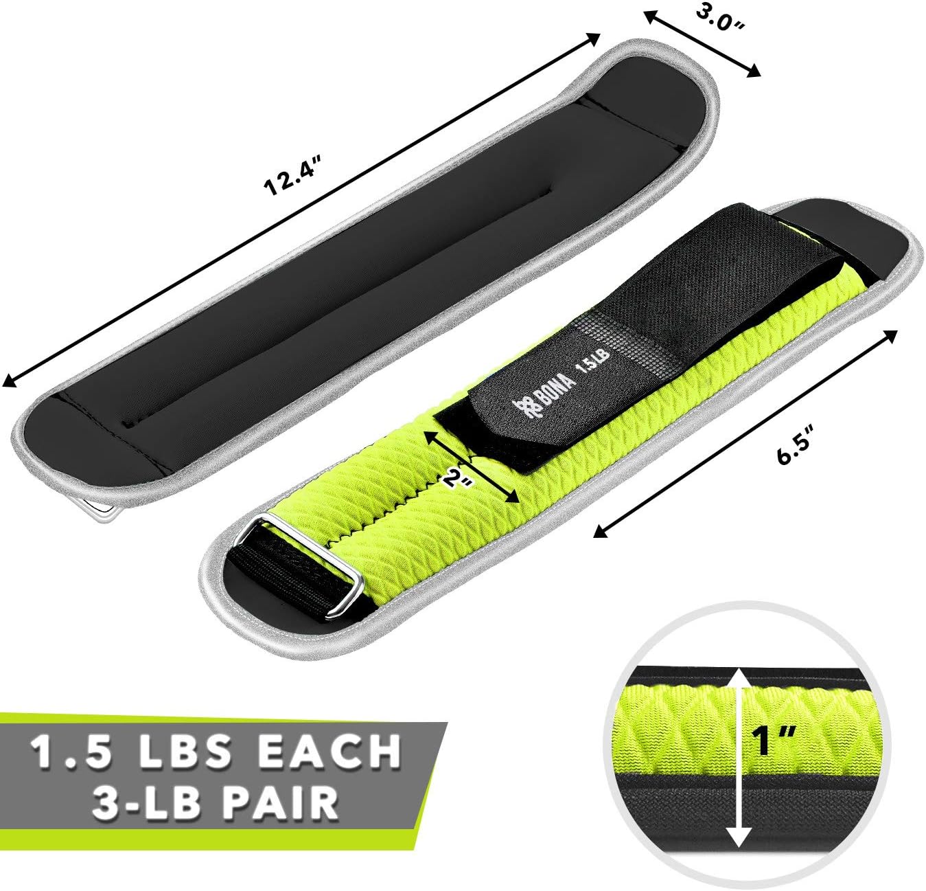 BONA Fitness Adjustable Ankle Weights - 2-5Lbs Pair with Reflective Trim for Enhanced Workouts, Durable Arm & Leg Weights for Men & Women
