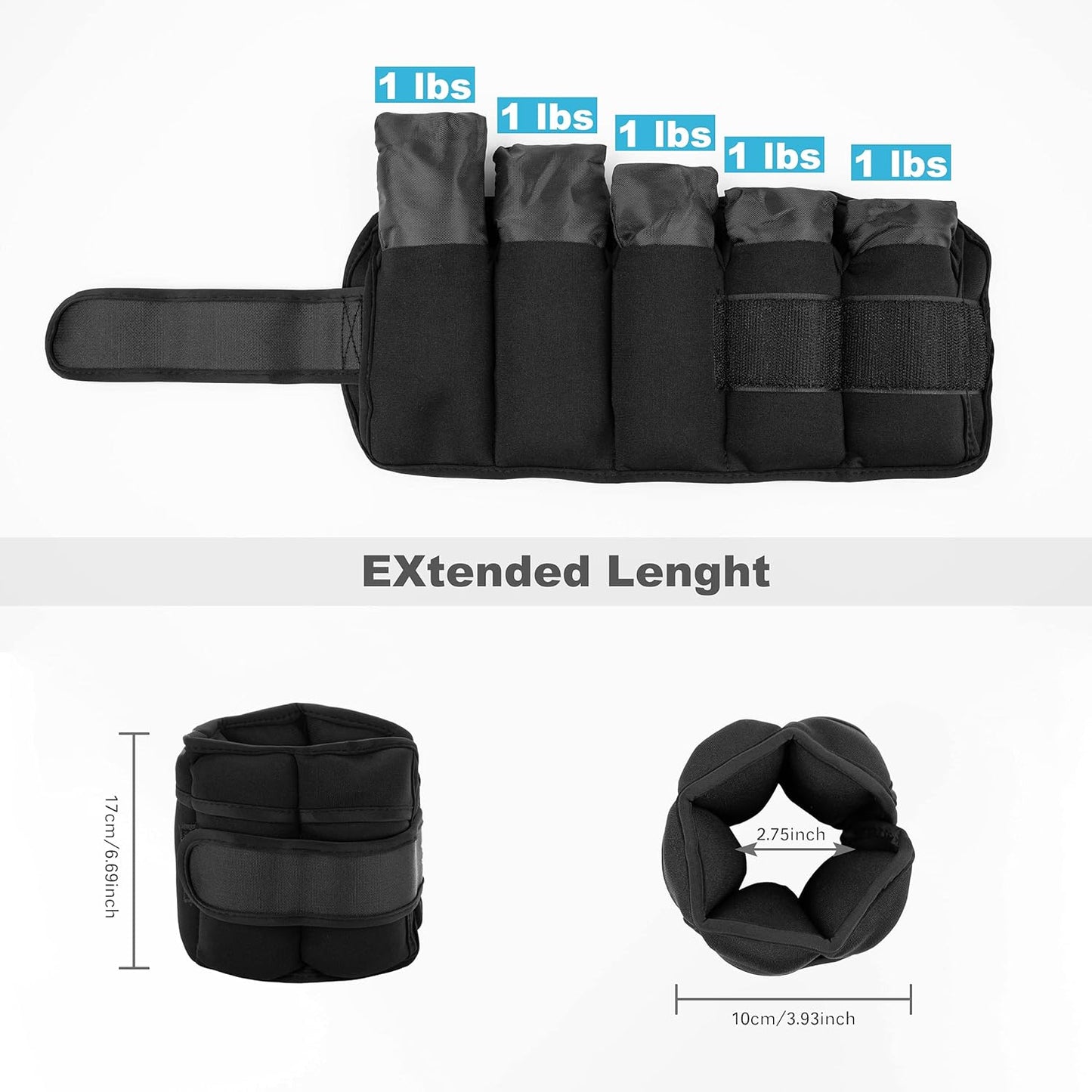 DNC Adjustable Ankle Weights - 1 Pair (7 lbs & 10 lbs) for Ultimate Strength Training - Versatile Removable Weights for Gym, Workout & Fitness for Men & Women